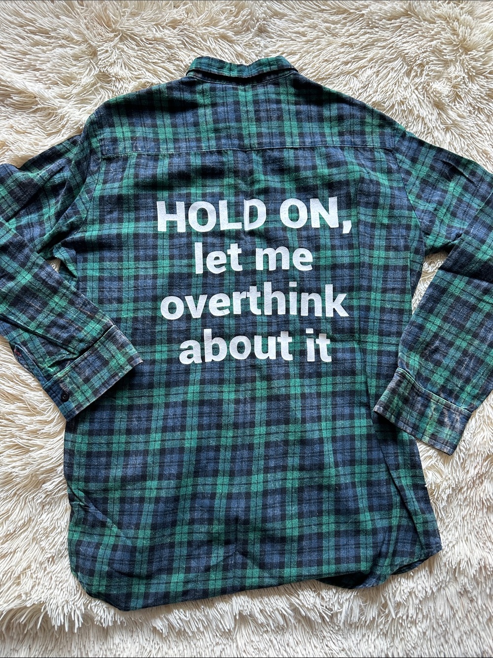Jac Vanek ‘Hold on, let me over think about it’ oversized flannel
